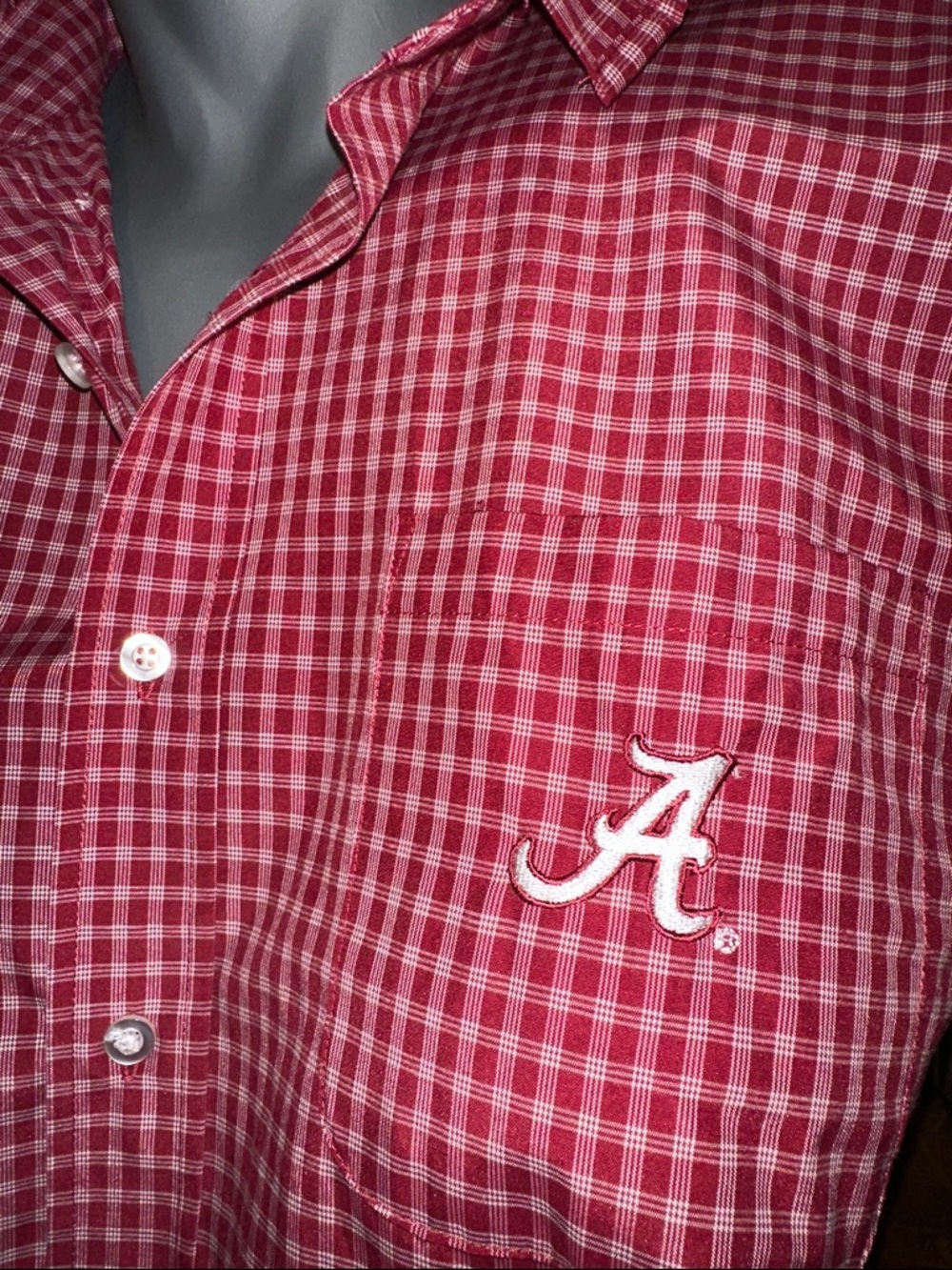 Re-worked Alabama crimson Gingham Ruffled Collar ladies shirt - Picture 3 of 6